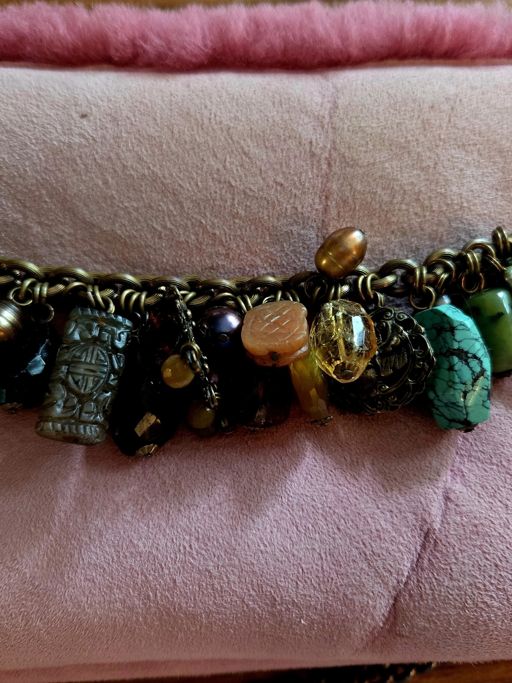 Stephen Dweck Turquoise and Amber Multi-Stone Charm Bracelet